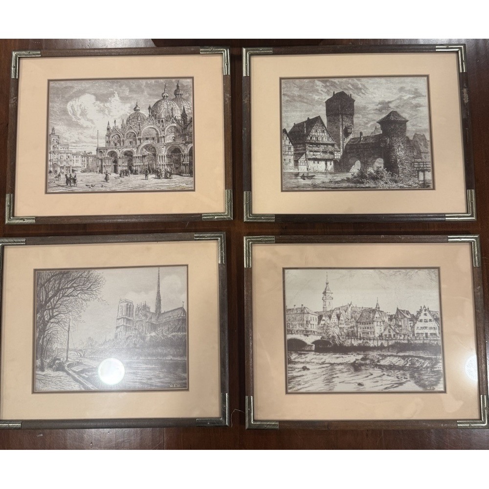 1981 W.E.W. Signed European Art Prints Set of 4 A/P 1/35 Framed
